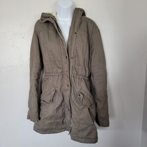Hollister Medium Olive Military Green Trench Coat Jacket Sherpa Lined Utility